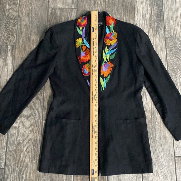 Vintage I.B. DIFFUSION Linen Embroidered Blazer Jacket SIZE 6 - Picture 6 of 7